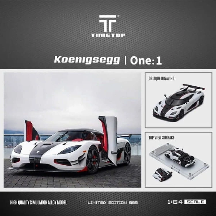 TimeTop Koenigsegg ONE:1 - White Red 1:64 scena