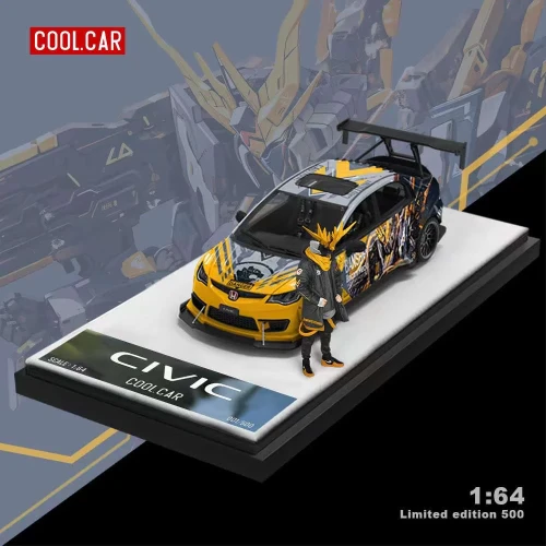 Cool.Car Honda Civic Gundam Series yellow z Figurką 1:64 przód