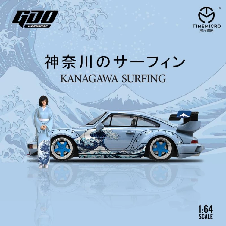 Time Micro x GDO Rauh-Welt RWB Porsche 964 + Figurka Kanagawa 1:64 bok detal