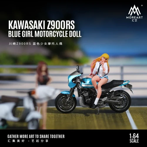 MoreArt KAWASAKI Z900RS BLUE GIRL MOTORCYCLE DOLL 1:64 przód
