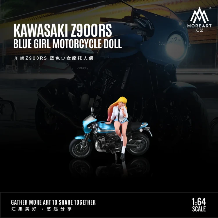 MoreArt KAWASAKI Z900RS BLUE GIRL MOTORCYCLE DOLL 1:64 przód detal