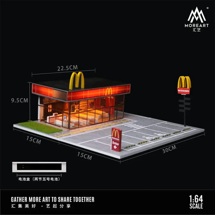 MoreArt Diorama McDonalds Restaurant Parking Scene 1:64 wymiary