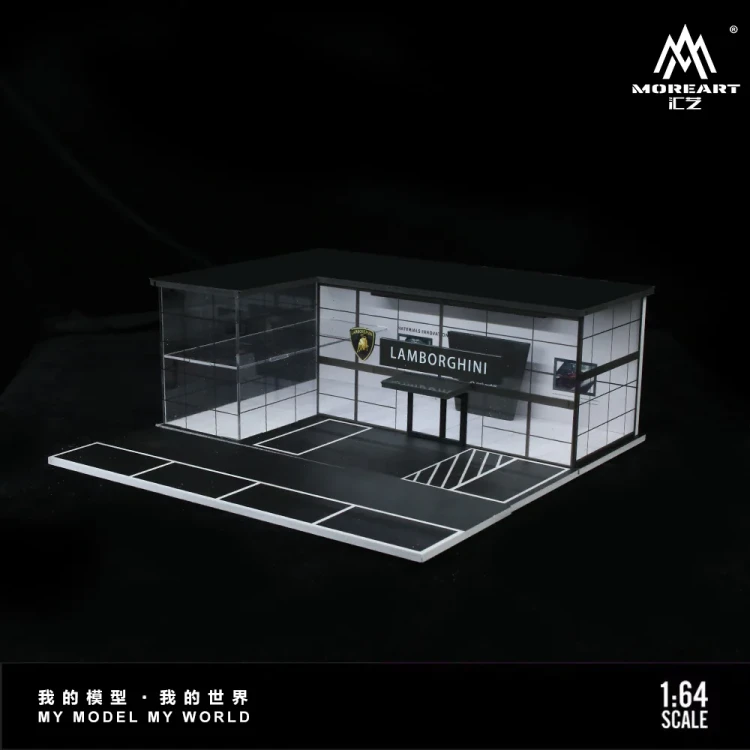 MoreArt Diorama LAMBORGHINI TWO-LAYER ASSEMBLY SHOWROOM SHOP 1:64 bok