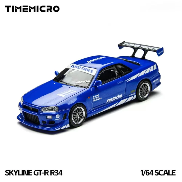 Time Micro Nissan Skyline GT-R R34 Blue Livery 1:64 przód