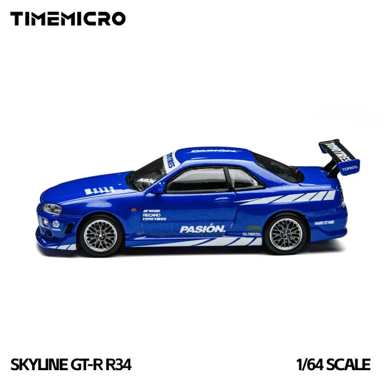 Time Micro Nissan Skyline GT-R R34 Blue Livery 1:64 bok