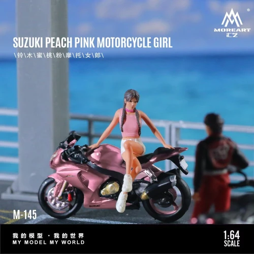 MoreArt Suzuki Peach Pink Motorcycle Girl 1:64 scena