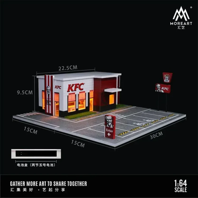 MoreArt Diorama Restauracja KFC Parking Scena 1:64 wymiary
