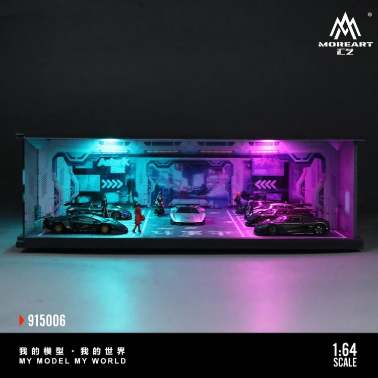 MoreArt Diorama Parking Cyberpunk Undergrund Podświetlana LED 1:64 przód detal