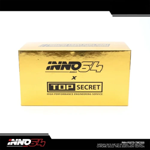 INNO64 Nissan Skyline GT-R R32 Top Secret chrome gold TMCS 2025 Event Edition 1:64 box detal