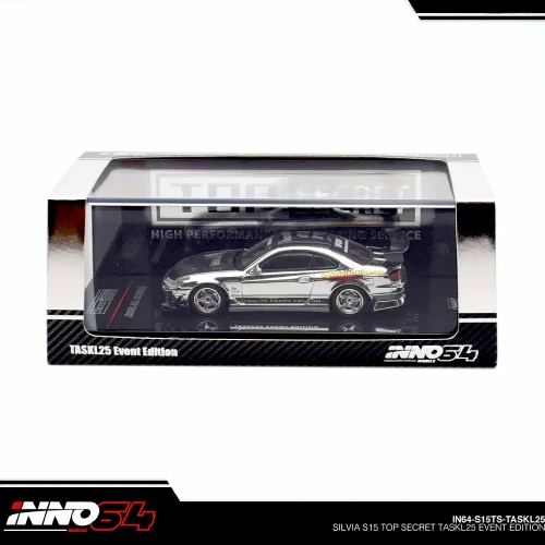 INNO64 Top Secret Nissan Silvia S15 Silver Chrome 2025 Tokyo Auto Salon 1:64 box