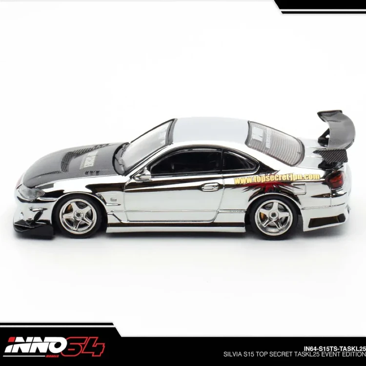 INNO64 Top Secret Nissan Silvia S15 Silver Chrome 2025 Tokyo Auto Salon 1:64 bok