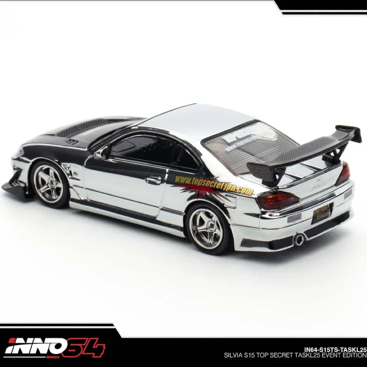 INNO64 Top Secret Nissan Silvia S15 Silver Chrome 2025 Tokyo Auto Salon 1:64 tył