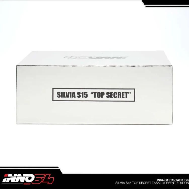 INNO64 Top Secret Nissan Silvia S15 Silver Chrome 2025 Tokyo Auto Salon 1:64 box zamknięty