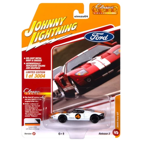 Johnny Lightning 2005 Ford GT white with orange &amp; flat black 1:64 przód