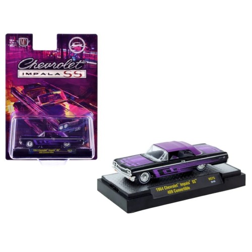 M2 Machines 1964 Chevrolet Impala SS 409 Convertible Black Metallic with Purple Graphics 1:64 bok