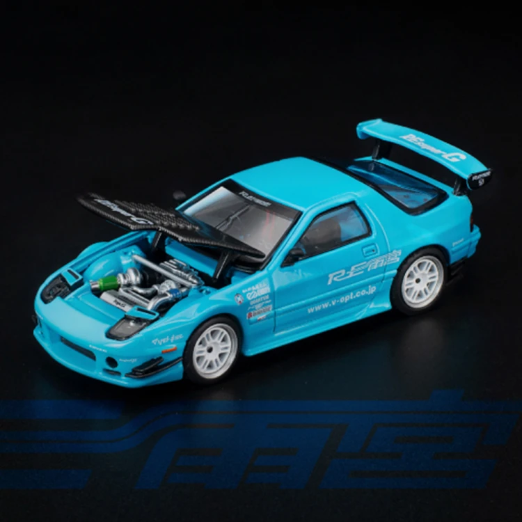 Pop Race Mazda RX7 FC3S Re-Amemiya Blue Tokyo Auto Salon 2026 1:64 przód detal