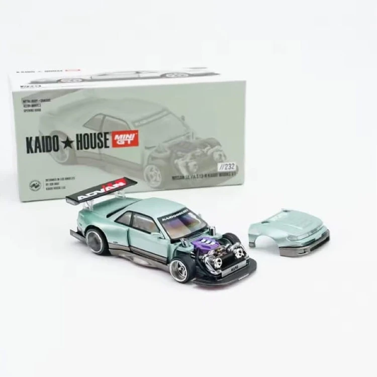 MINI GT Kaido House Nissan Silvia S13-R Kaido Works V1 ADVAN Green 1:64 box