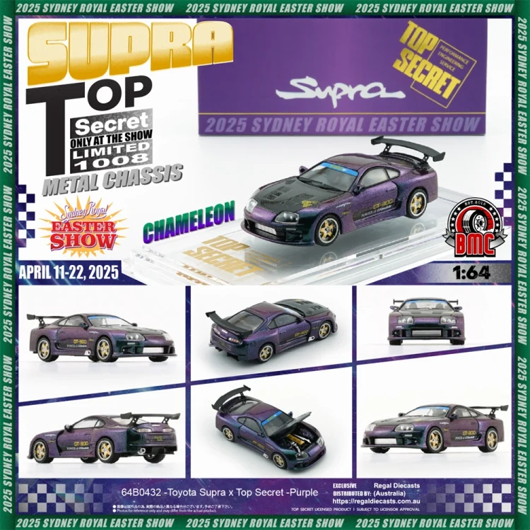 BM Creations Toyota Supra Top Secret JAZ80 Purple Australia Limited 1:64 scena