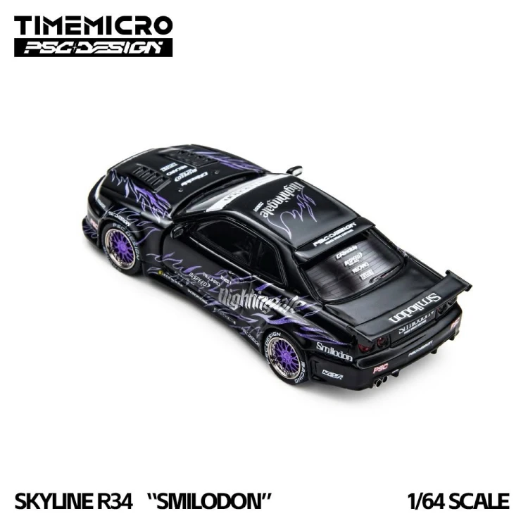 Time Micro Nissan Skyline R34 Smilodon Black Nightingale 1:64 góra detal