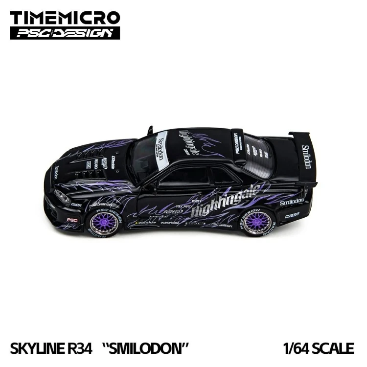 Time Micro Nissan Skyline R34 Smilodon Black Nightingale 1:64 bok detal