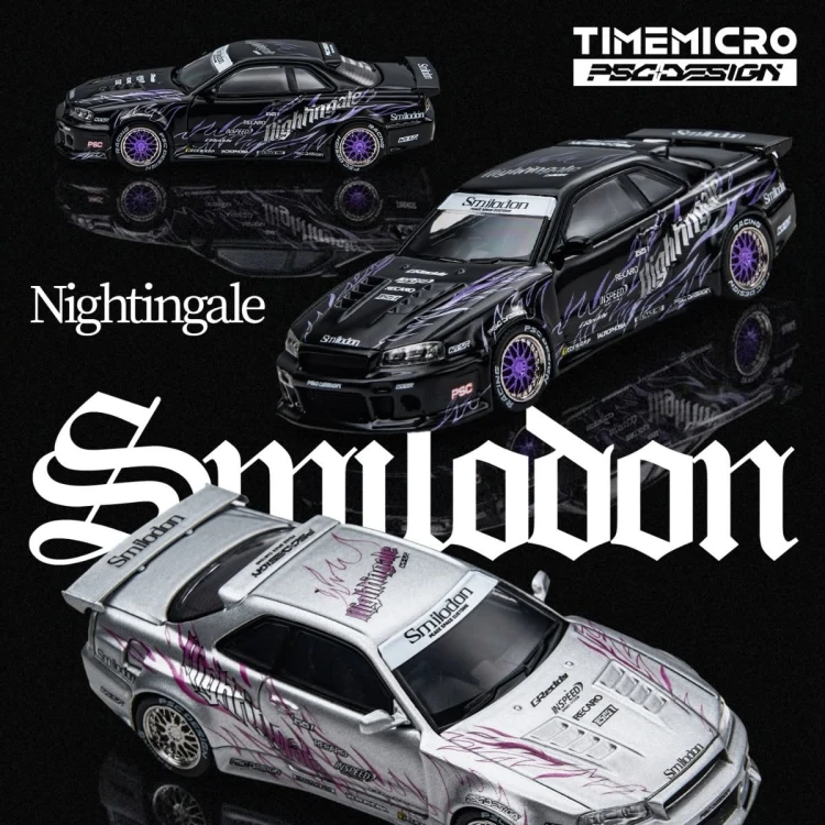 Time Micro Nissan Skyline R34 Smilodon Black Nightingale 1:64 plakat