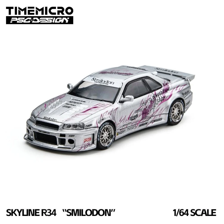 Time Micro Nissan Skyline R34 Smilodon Silver Nightingale 1:64 przód