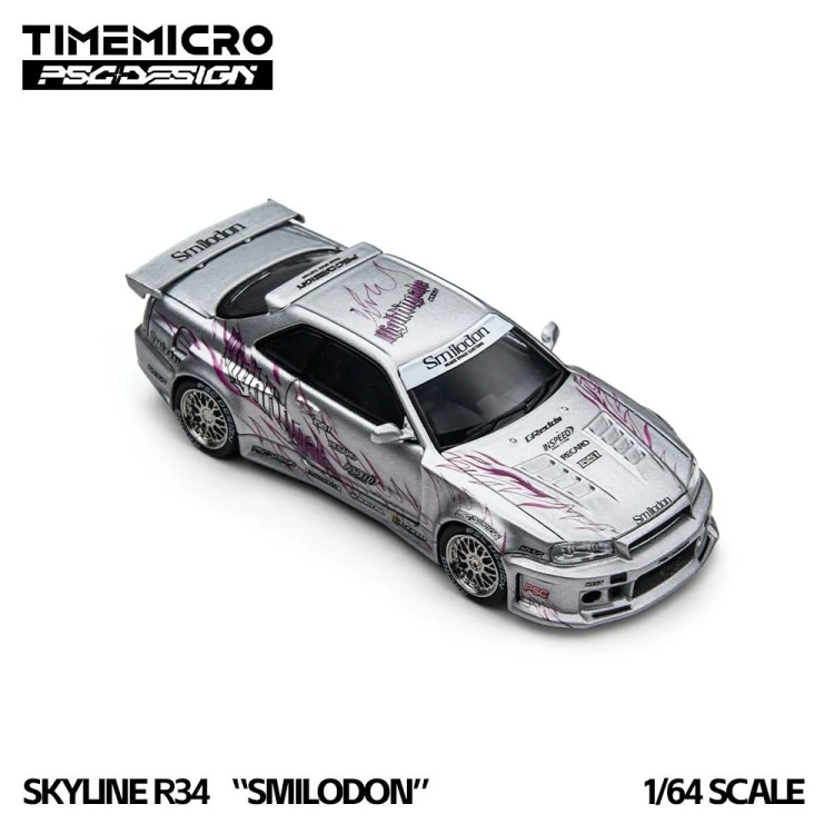 Time Micro Nissan Skyline R34 Smilodon Silver Nightingale 1:64 przód detal
