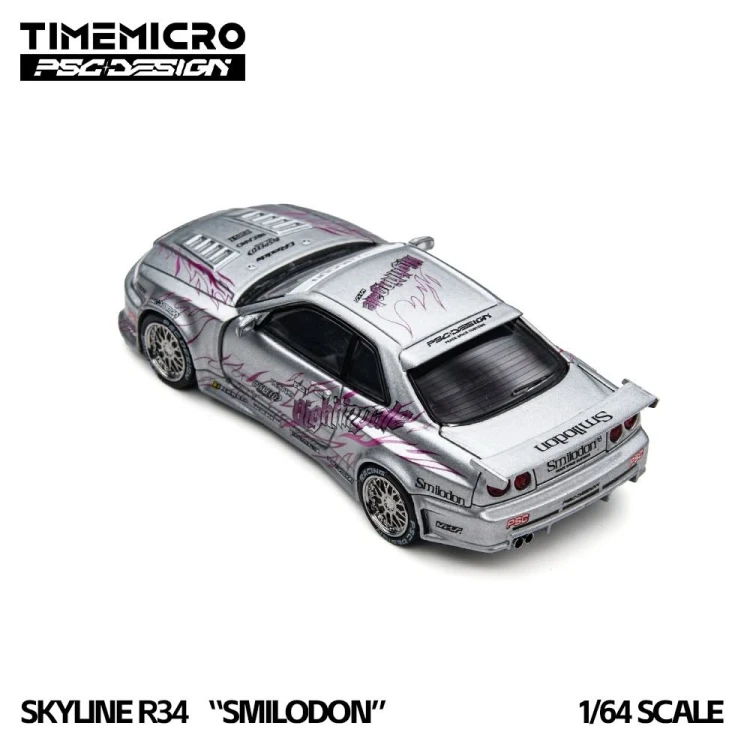 Time Micro Nissan Skyline R34 Smilodon Silver Nightingale 1:64 tył