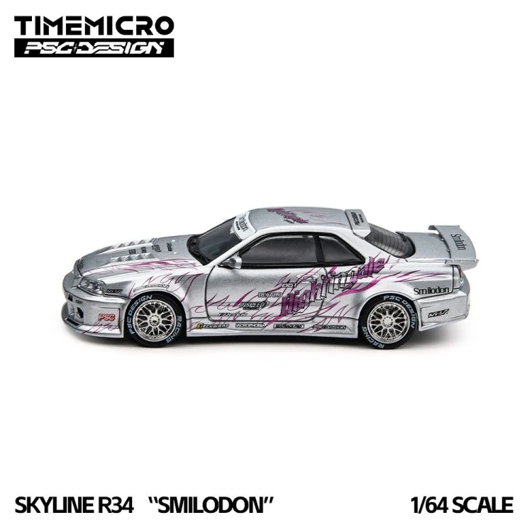 Time Micro Nissan Skyline R34 Smilodon Silver Nightingale 1:64 bok