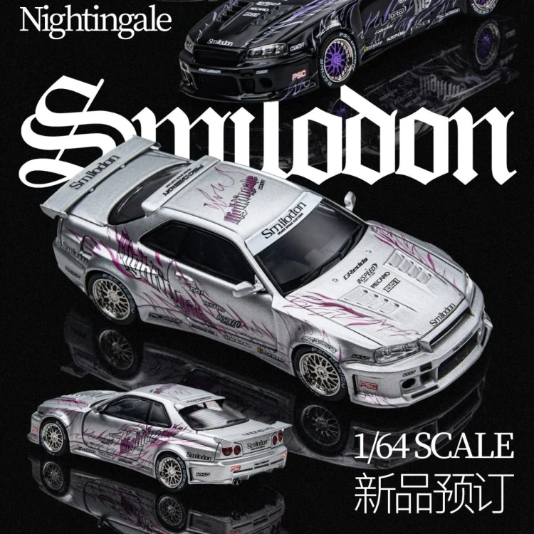 Time Micro Nissan Skyline R34 Smilodon Silver Nightingale 1:64 plakat