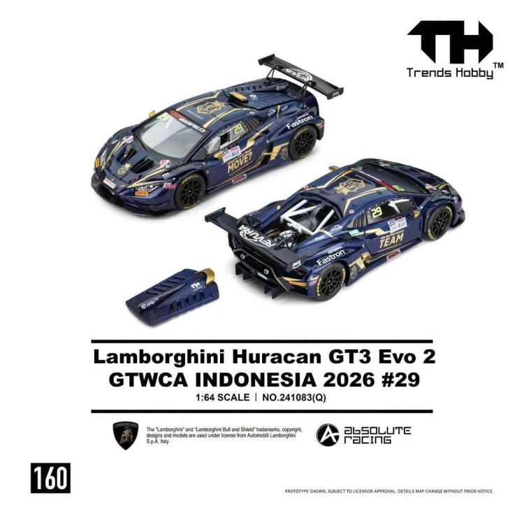 Trends Hobby LAMBORGHINI HURACAN GT3 EVO 2 GTWCA Indonesia 2026 #29 Blue 1:64 detale