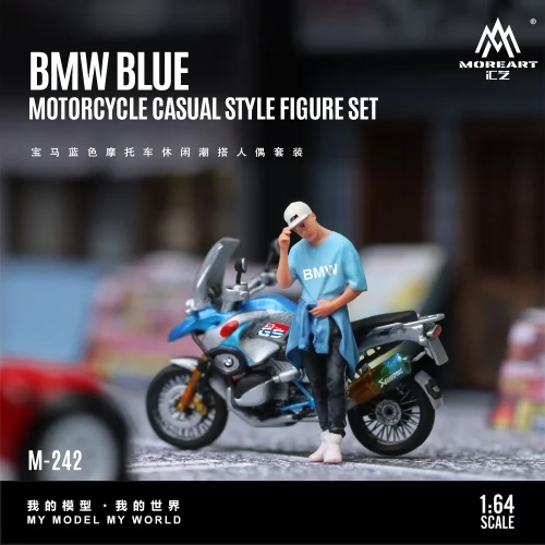 MoreArt BMW BLUE MOTORCYCLE CASUAL STYLE FIGURE SET 1:64 przód