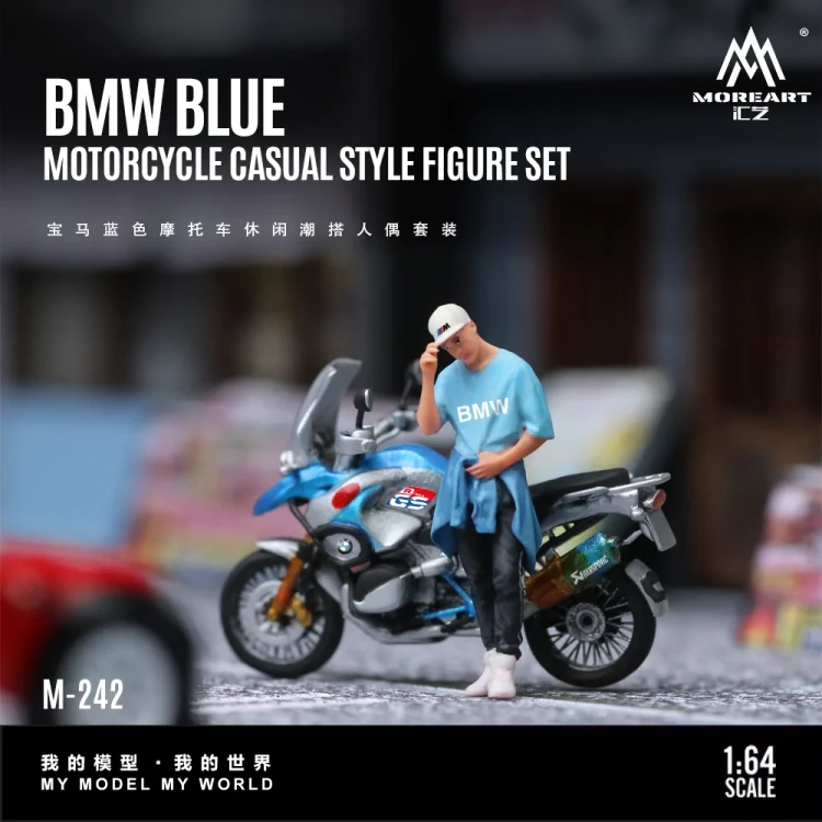 MoreArt BMW BLUE MOTORCYCLE CASUAL STYLE FIGURE SET 1:64 przód
