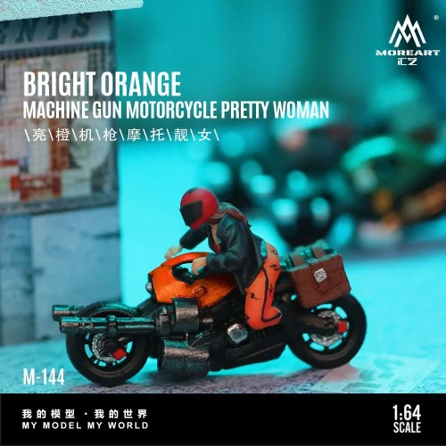 MoreArt Pomarańczowy Motocykl z Figurką – Cyberpunk żywica 1:64 przód