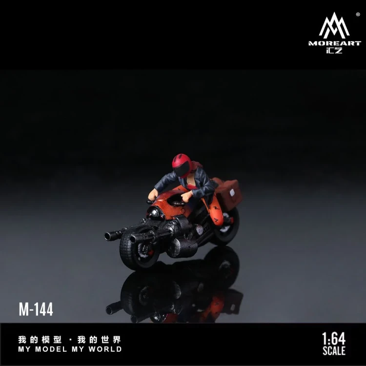 MoreArt Pomarańczowy Motocykl z Figurką – Cyberpunk żywica 1:64 przód detal