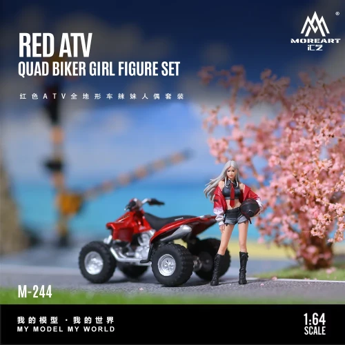 MoreArt Red ATV Quad z Figurką Biker Girl – Zestaw żywica 1:64 bok