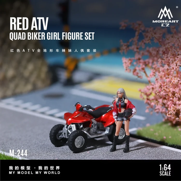 MoreArt Red ATV Quad z Figurką Biker Girl – Zestaw żywica 1:64 bok detal