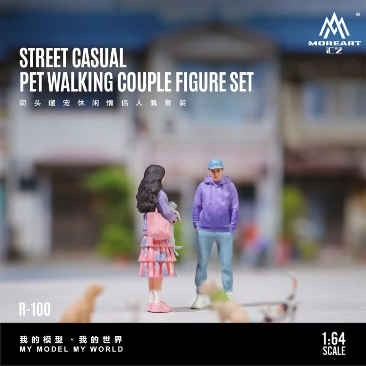 MoreArt Street Casual Pet Walking Couple żywica 1:64 tył