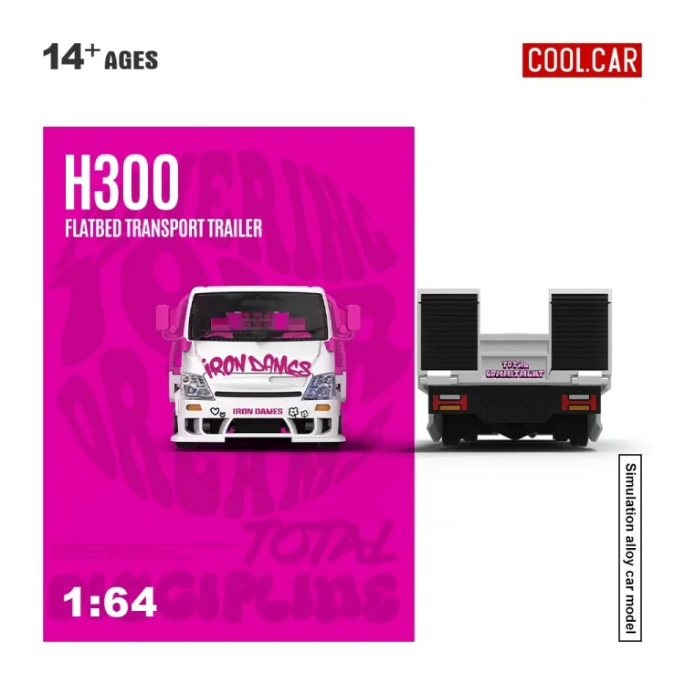 Cool.Car H300 Flatbed Transport Trailer Iron Dames Livery 1:64 przód tył