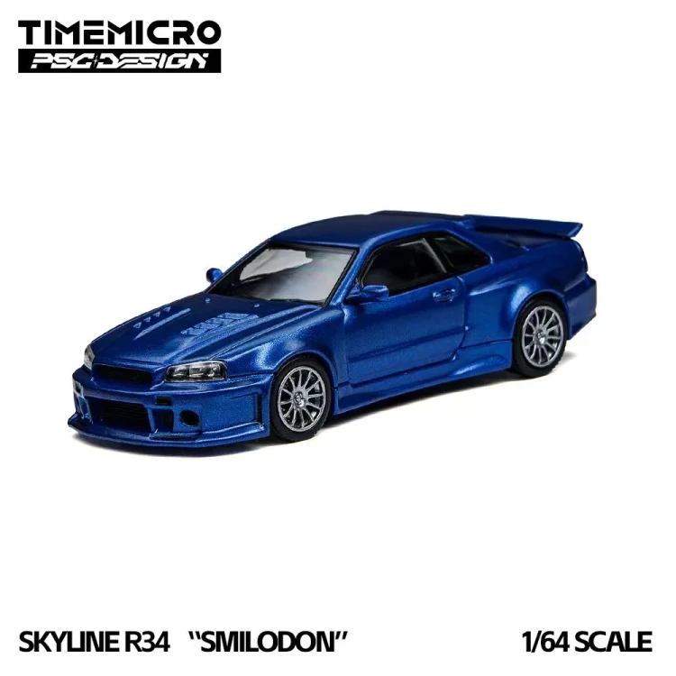 TimeMicro x PSC Design Nissan Skyline GT-R R34 Smilodon Navy Blue TMCS2026 1:64 przód