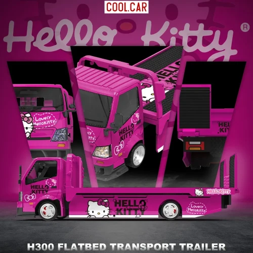 Cool.Car Hino H300 Flatbed Transport Trailer Hello Kitty Pink – CC647236 1:64 przód