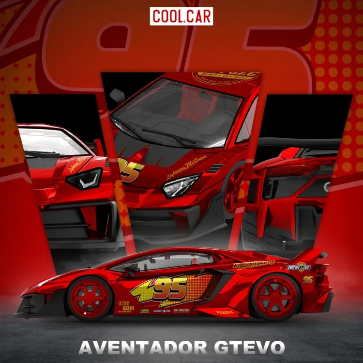 Cool.Car Lamborghini Aventador GTEVO Lightning McQueen 1:64 przód