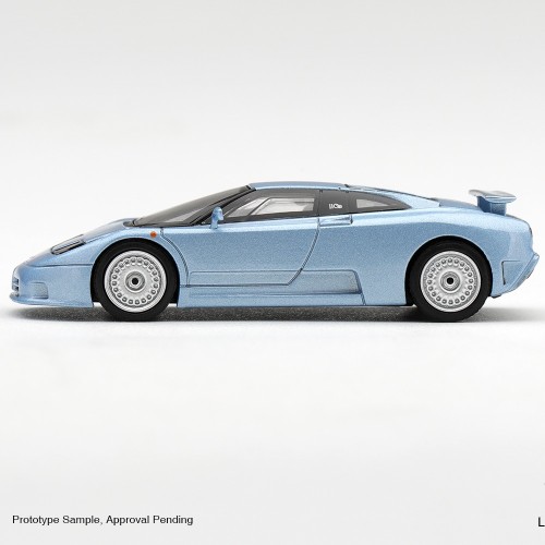 Mini GT Bugatti EB110 GT Azzurro Metallizzato Mondial de l'Automobile 1992 1:64 bok