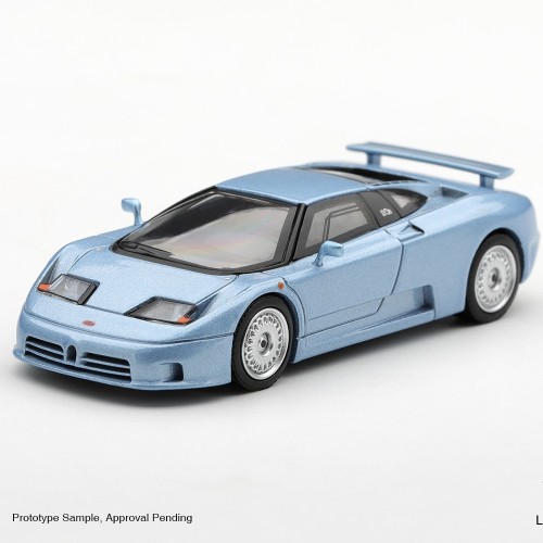 Mini GT Bugatti EB110 GT Azzurro Metallizzato Mondial de l'Automobile 1992 1:64 przód