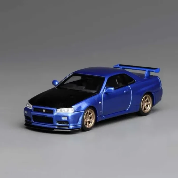 Motorhelix Nissan Skyline GT-R R34 V-Spec II Customized Bayside Blue 1:64 przód