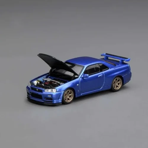 Motorhelix Nissan Skyline GT-R R34 V-Spec II Customized Bayside Blue 1:64 przód detal