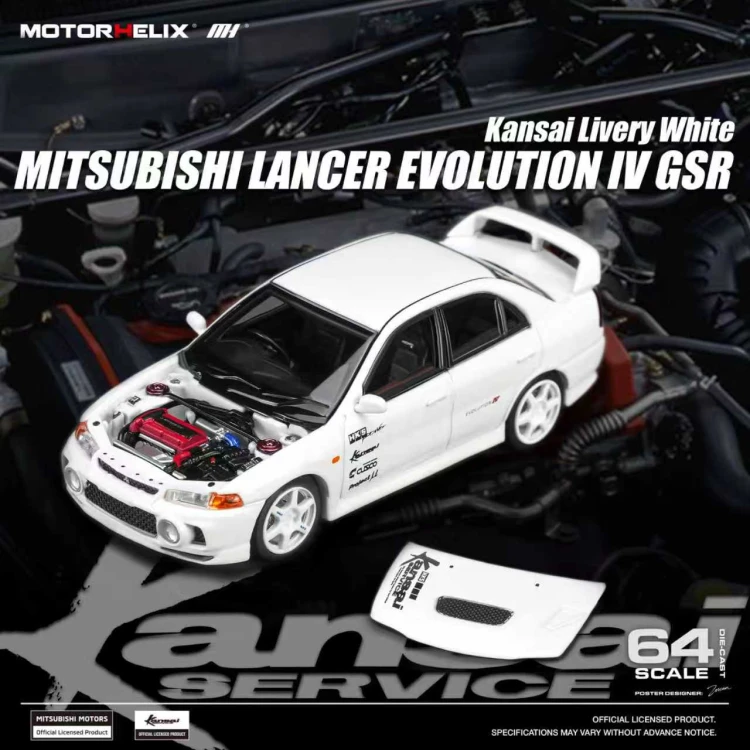 Motorhelix Mitsubishi Lancer Evolution IV GSR Kansai Livery White 1:64 przód