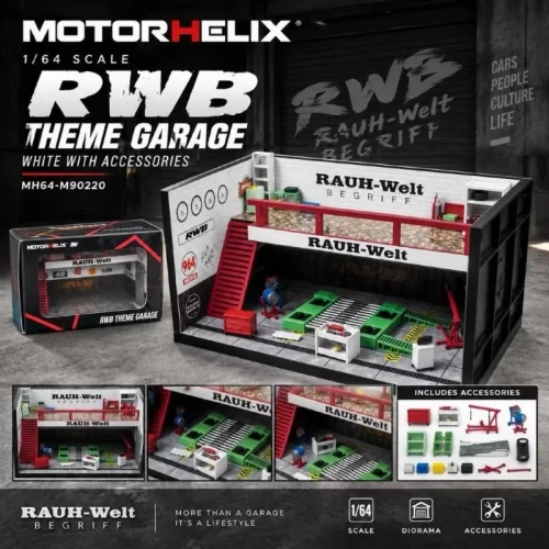 Motorhelix Diorama RWB RAUH-Welt white 1:64 przód detal