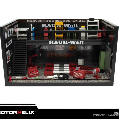 Motorhelix Diorama RWB Black Theme Garage 1:64 przód