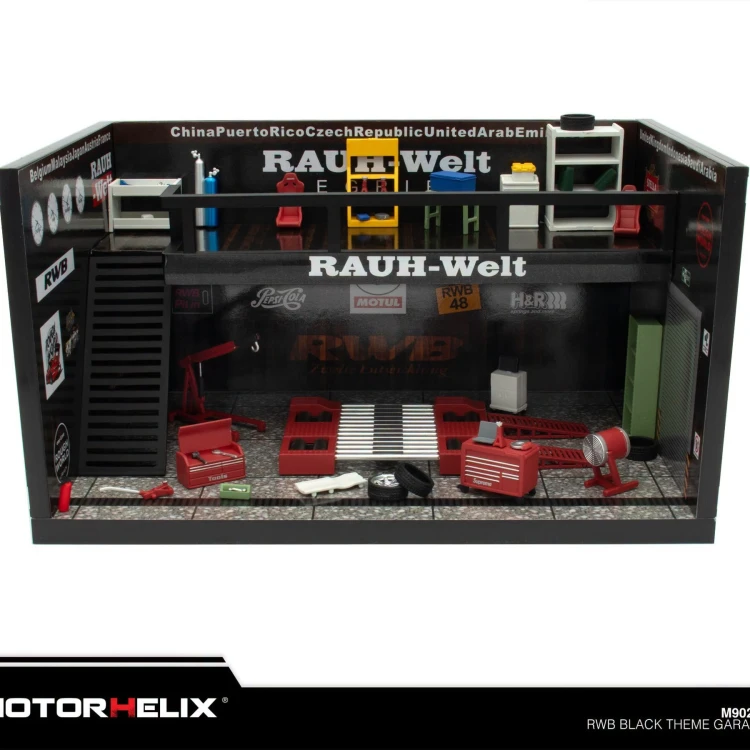 Motorhelix Diorama RWB Black Theme Garage 1:64 przód